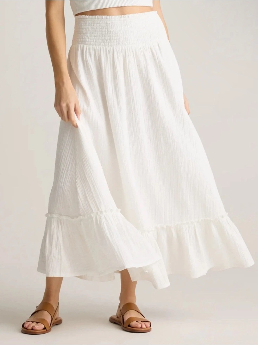 Quince Women 100% Organic Cotton Gauze Smocked Maxi Skirt White Size M